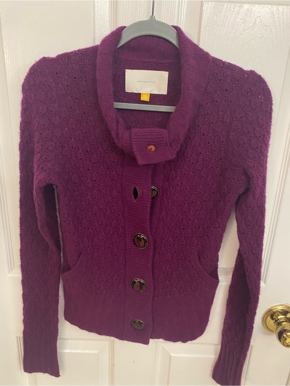 leifsdottir Deep Plum Cable Knit Button-Front Cardigan